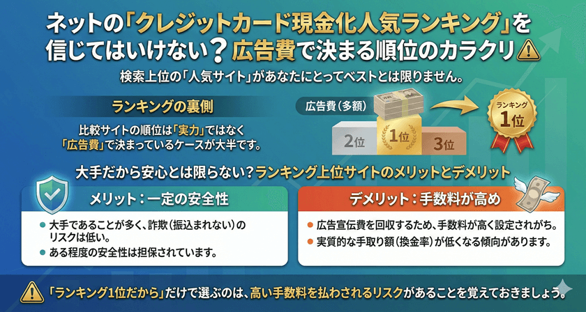ネットの「クレジットカード現金化人気ランキング」を信じてはいけない？広告費で決まる順位のカラクリ
