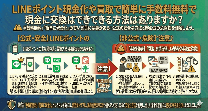 LINEポイント現金化や買取で簡単に手数料無料で現金に交換はできる方法はありますか？