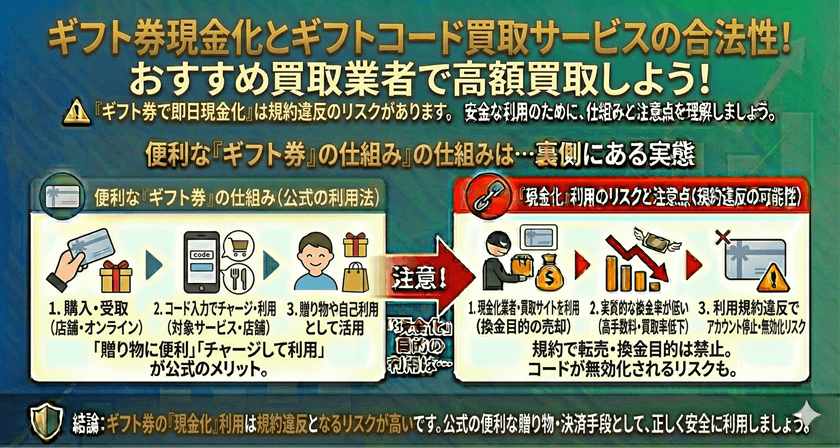 ギフト券現金化とギフトコード買取サービスの合法性！おすすめ買取業者で高額買取しよう！