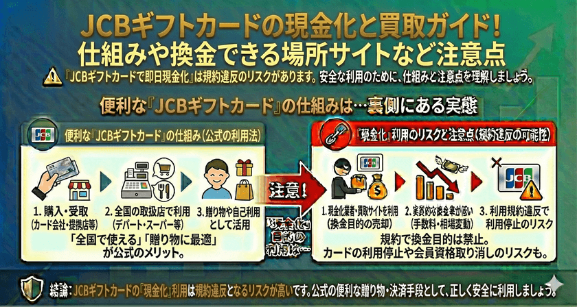 JCBギフトカードの現金化と買取ガイド！仕組みや換金できる場所サイトなど注意点