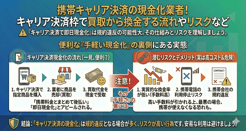 携帯キャリア決済の現金化業者！キャリア決済枠で買取から換金する流れやリスクなど