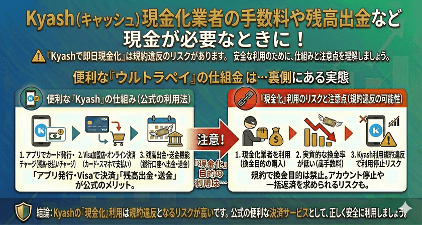 Kyash（キャッシュ）現金化業者の手数料や残高出金など現金が必要なときに！