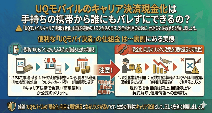 UQモバイルのキャリア決済現金化は手持ちの携帯から誰にもバレずにできるの？