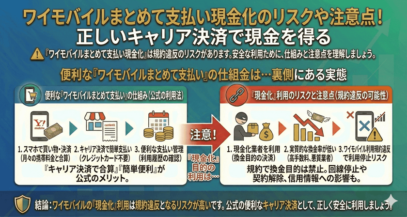 ワイモバイルまとめて支払い現金化のリスクや注意点！正しいキャリア決済で現金を得る