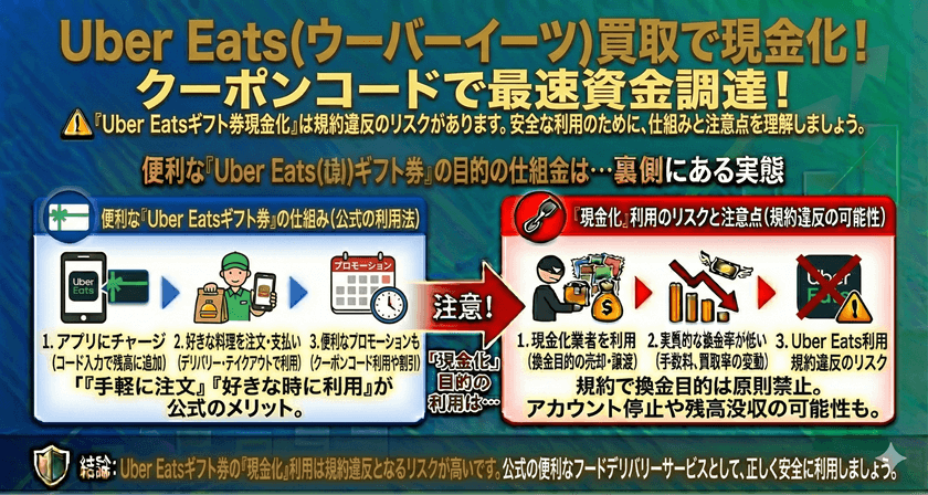 Uber Eats(ウーバーイーツ)買取で現金化！クーポンコードで迅速に資金を得たい人に最適