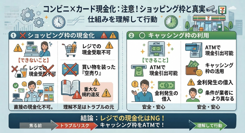 クレジット現金化をコンビニでするには・ショッピング枠とキャッシング枠