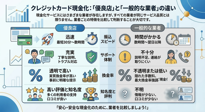 クレジット現金化業者・優良店とそうでない店の違い