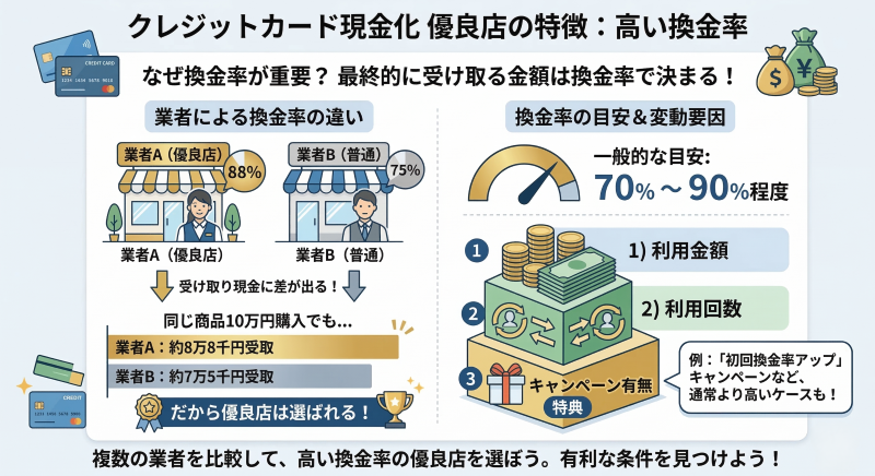 クレジットカード現金化サイトの換金率